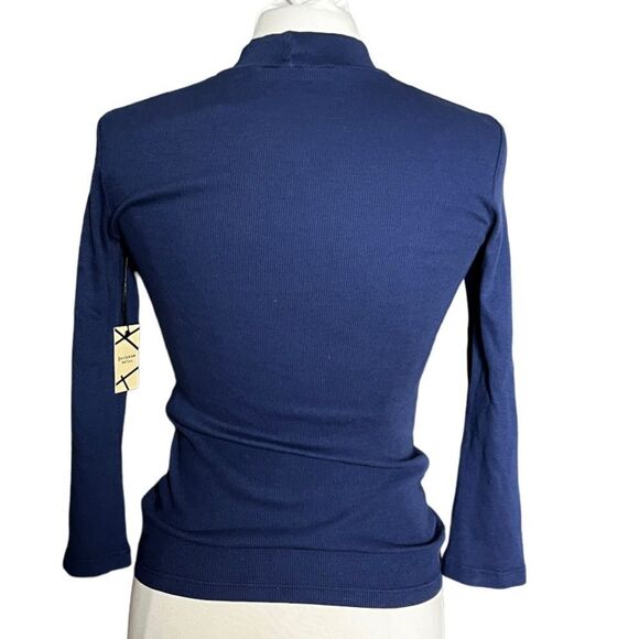 DAYDREAM NATION Listen Stretch Ribbed Knit Mock Turtleneck 3/4 Sleeve T-Shirt - Picture 3 of 7